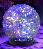 boule lumineuse solaire verre craquelé transparente jaune doré moderne extérieure 20 led ip65