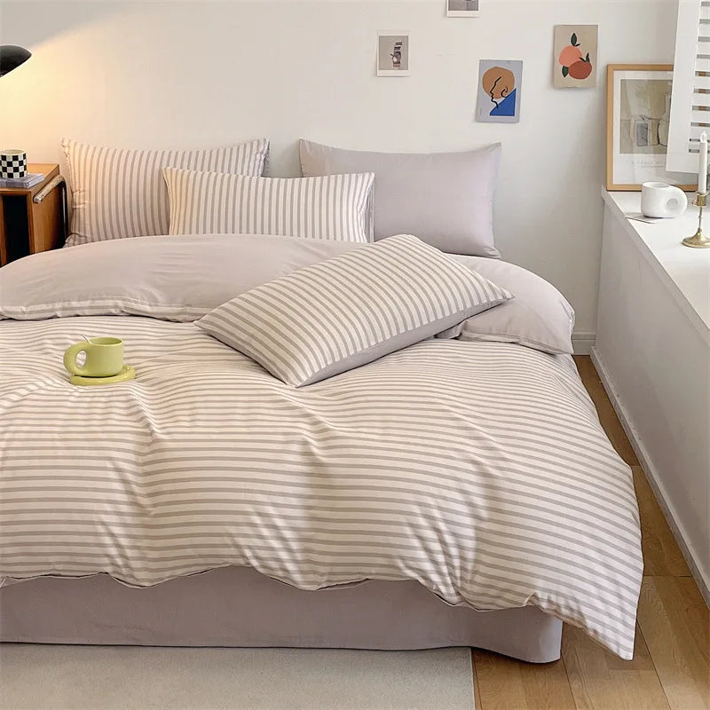 ensemble literie rayures verticales gris clair jaune vert moderne minimaliste coton polyester