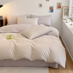 ensemble literie rayures verticales gris clair jaune vert moderne minimaliste coton polyester