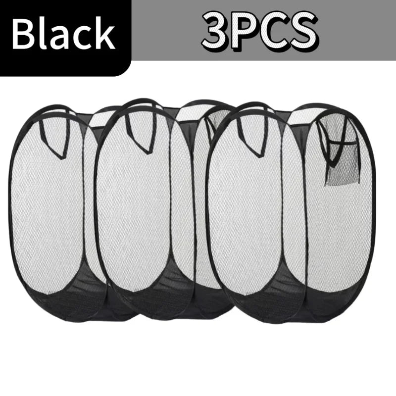 panier linge pliable noir blanc maille polyester réutilisable grande capacité rangement moderne sac intégré
