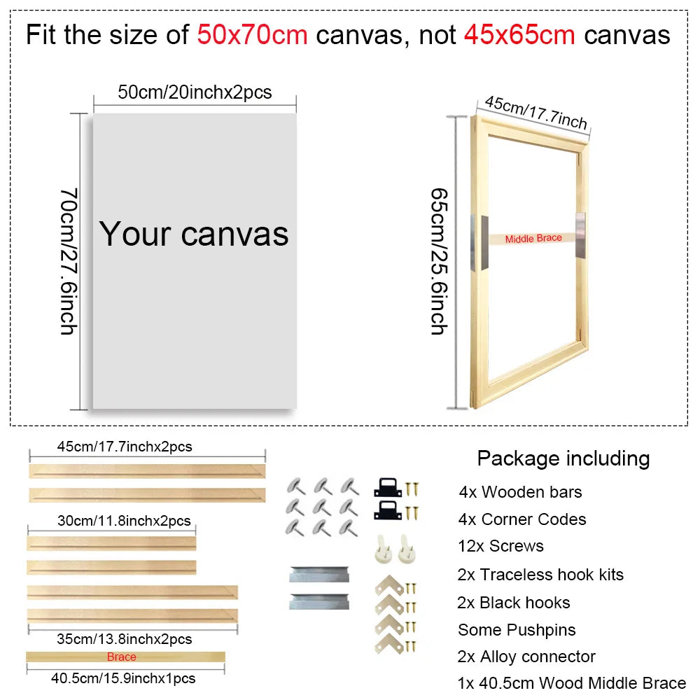 cadre bois naturel toile mural classique 35x45 40x50cm decoration interieur vis crochet kits
