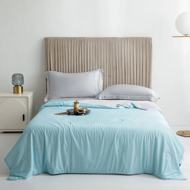 couverture d'été microfibre bleu clair gris moderne 80 fils 600tc frais satinée