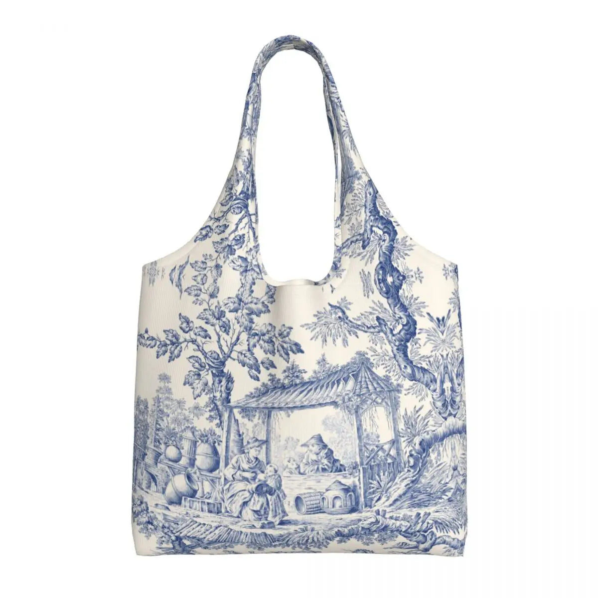 sac main toile jouy beige bleu paysan vintage classique polyestère canvas detachable handles