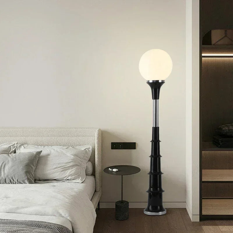 lampe sol moderne ampoule led blanc multicolore rayures horizontales interrupteur pied haute qualité