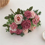 Bouquet artificiel roses blancs feuilles vertes décoration intérieure mariage romantique classique 30cm