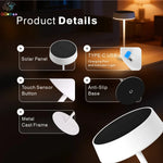lampe table moderne rechargeable solaire usb tactile noir blanc