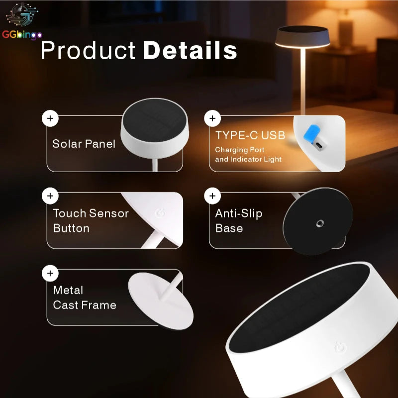 lampe table moderne rechargeable solaire usb tactile noir blanc