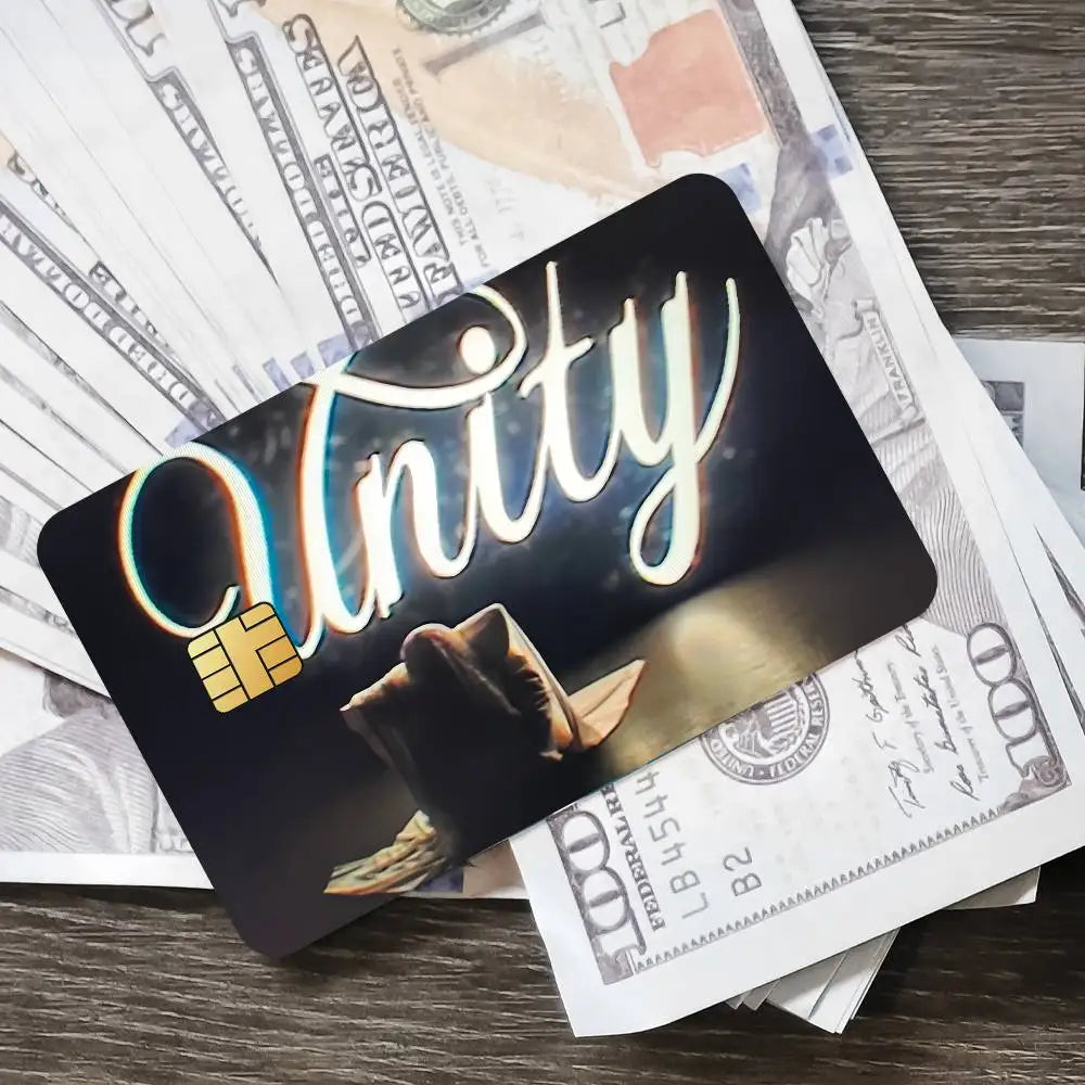 autocollants carte bancaire unity dessin animé noir blanc bleu moderne adhésif étanche résistant graphique