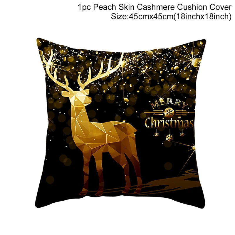 housse coussin noël motifs cerfs flocons étoiles or noir festive decoration fixations