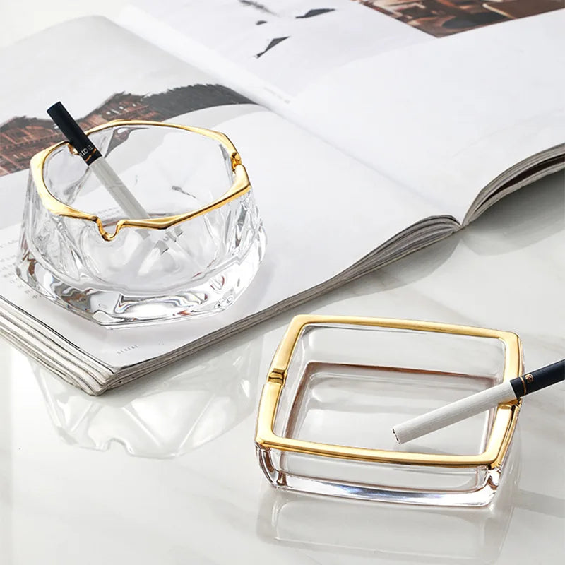 cendrier transparent porcelaine bordure dorée moderne élégant salon