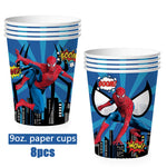 ensemble décoration anniversaire spider man vaisselle jetable nappe assiettes gobelets banderole ballons rouges