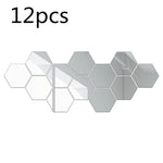 miroirs hexagonnels gris modernes adhésif intégré 8cm 7cm 12 pièces