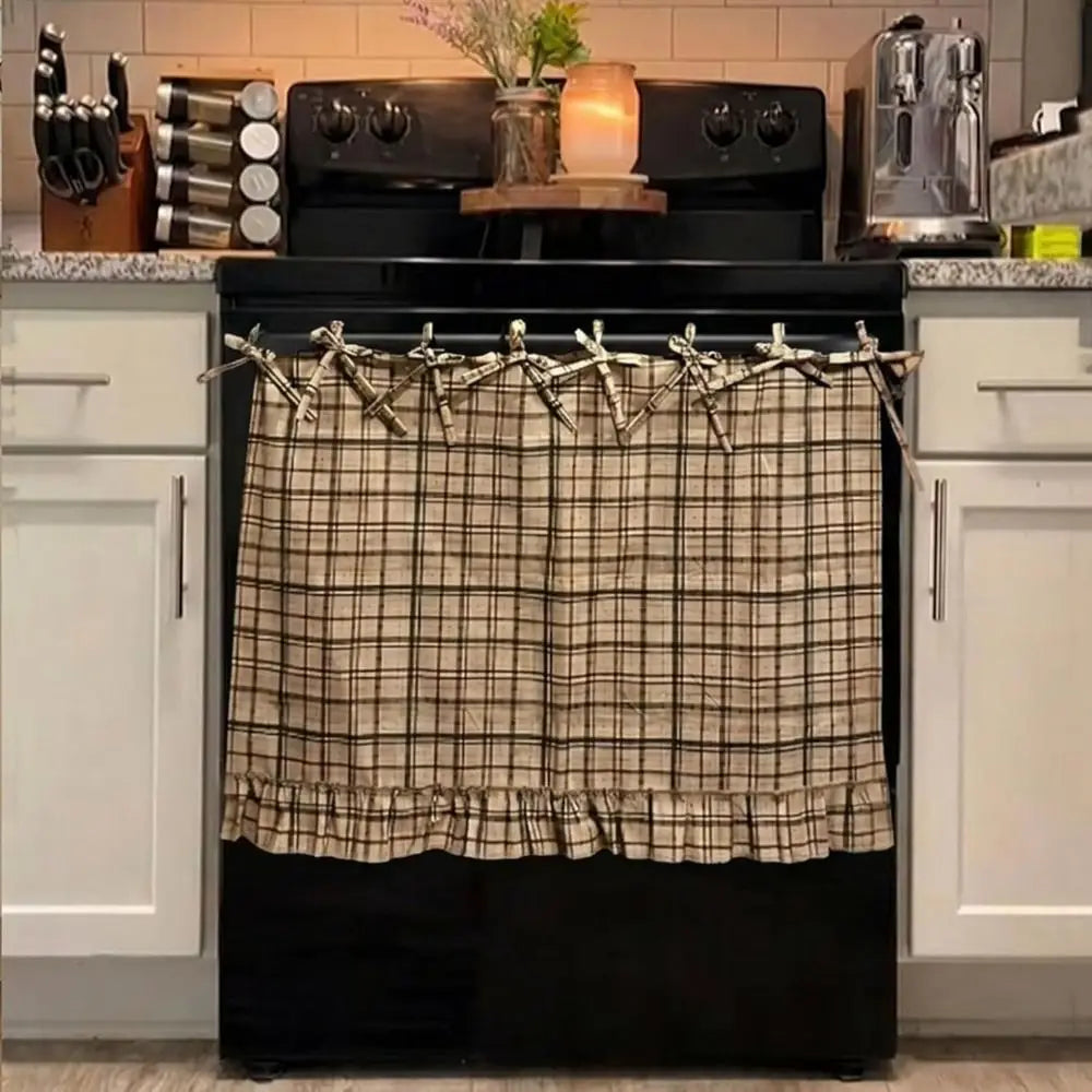 tablier cuisine rustique motif champêtre carreaux couleurs beige vert marron rouge poches ustensiles