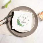 serviettes jetables blanc motif floral calligraphie dorée élégantes mariage anniversaire fêtes variées