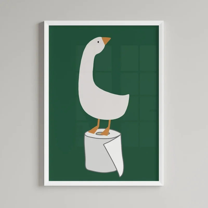 affiche moderne canard papier toilette blanc vert foncé illustration simple chambre enfant