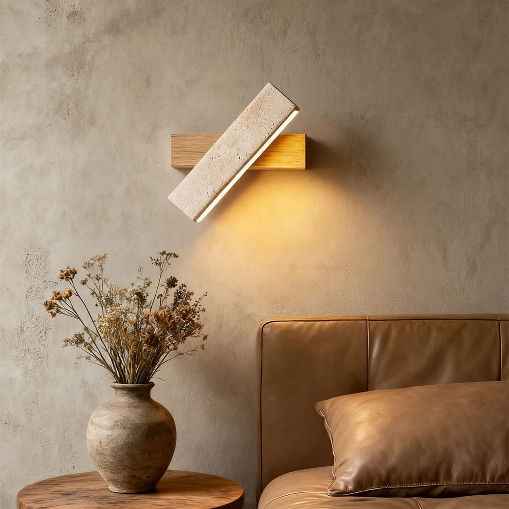 lampe murale moderne bois applique LED éclairage salle manger 10 15m² beige clair texture