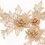 applique textile fleurs brodées doré clair mariage tissu microfibre 3d opaquement broderie fine