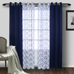 rideau moderne polyester motif géométrique bleu marine gris translucide opaque pièces chambre salon