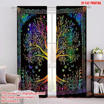 rideau boho arbre vie noir rouge orange jaune vert bleu violet floral opacité classique