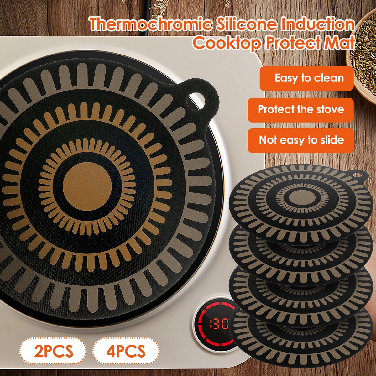 tapis protection silicone induction noir beige rayures moderne 25x22cm thermochromique