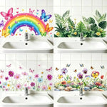 Autocollant mural PVC Floral Décoration Salle Bain Buanderie Install Easy Removable