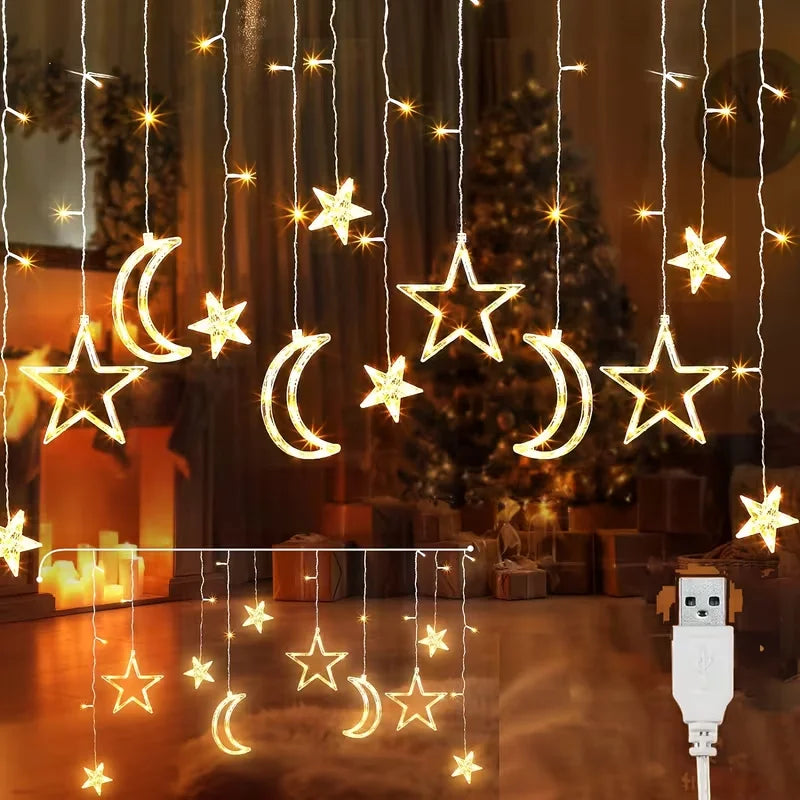 guirlande lumineuse étoiles lune multicolore blanc usb décorative noël nouvel an festive