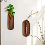 vase mural bois moderne suspension fleurs plantes décoration intérieure naturelle minimaliste transparent
