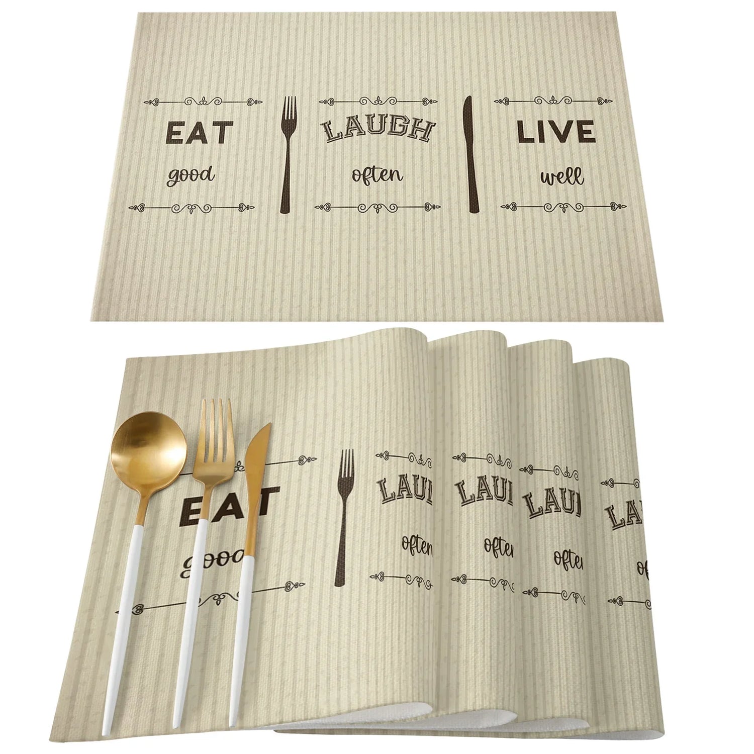 Napperon moderne en lin beige sur table blanche