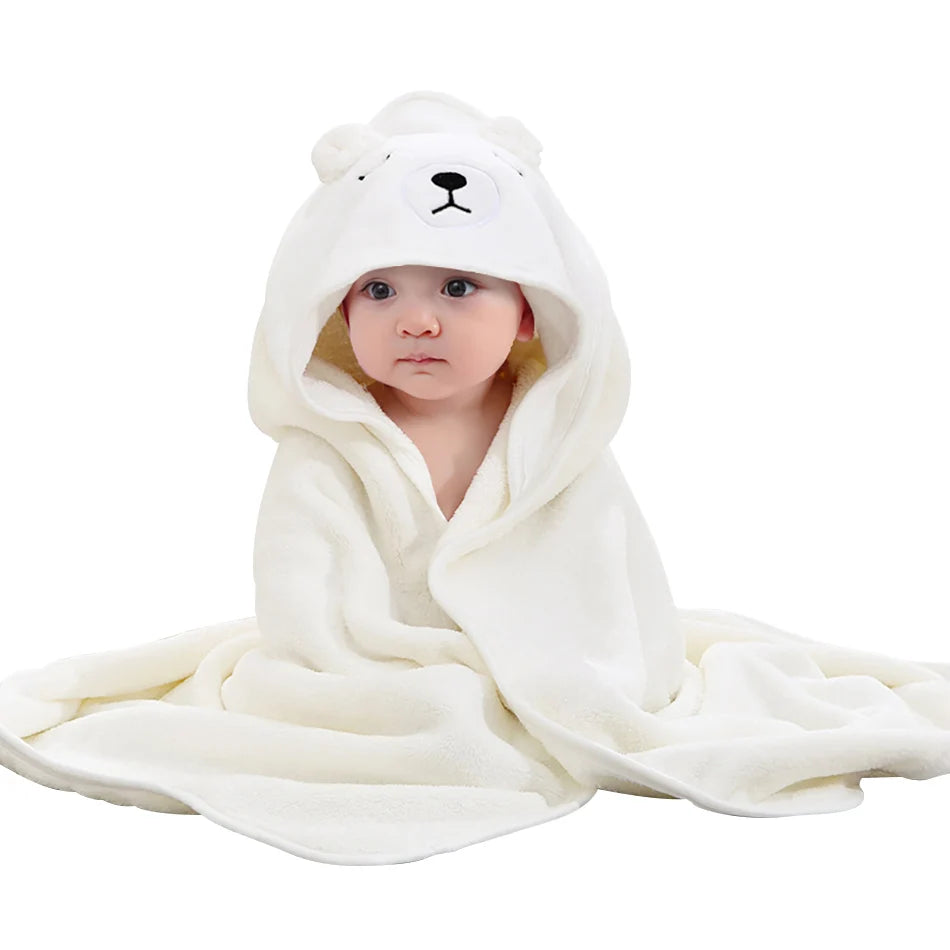serviette bébé capuche animaux motifs doux microfibre brodés marron bleu gris rose verte