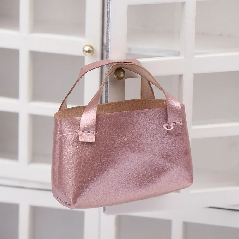sac main miniature blanc marron texture tissée poignées détachables accessoire poupée classique simple 12