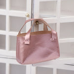 sac main miniature blanc marron texture tissée poignées détachables accessoire poupée classique simple 12