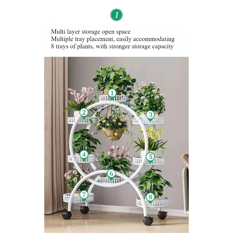 meuble plantes moderne métal noir blanc marron plateaux ovales roulettes circulaire multifonction minimaliste