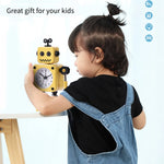 horloge robotique bleu jaune souriant vintage visage carré articulations batteries non fournies