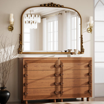 miroir salle bain bois naturel vintage classique motifs dorés vis fixations chambre