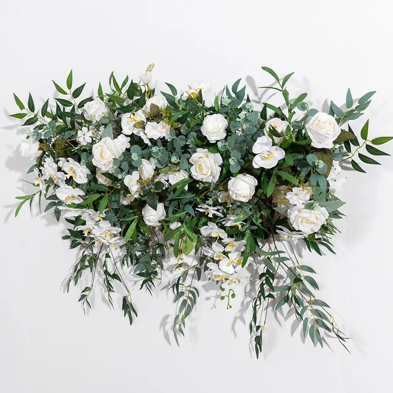 décoration murale bouquet artificiel blanc vert fleurs orchidées roses eucalyptus classiqueintérieurextérieur