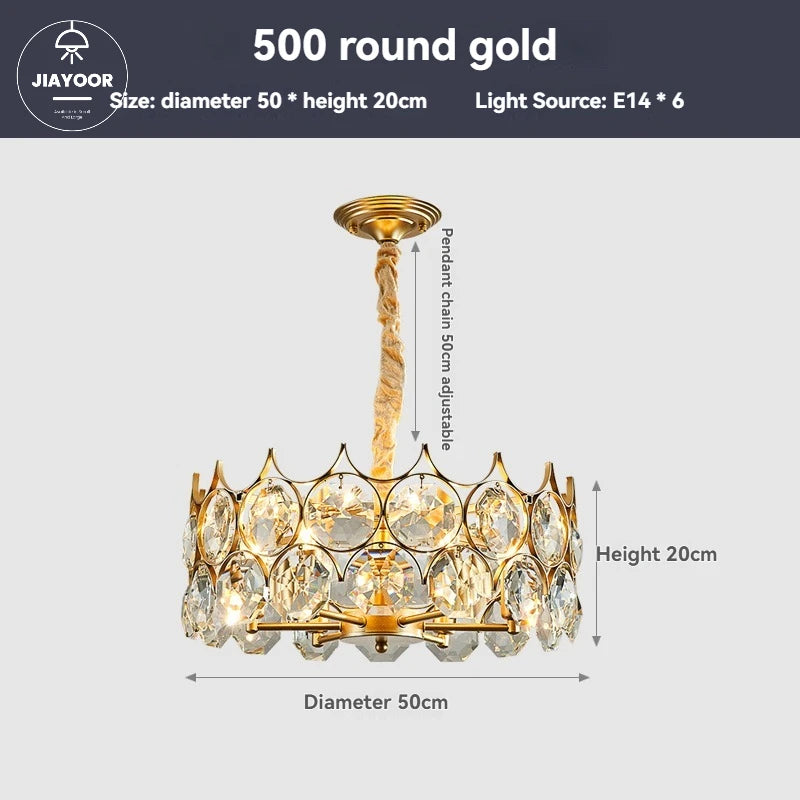 luminaire suspension cristal moderne luxe rond doré transparent salon salle manger chambre