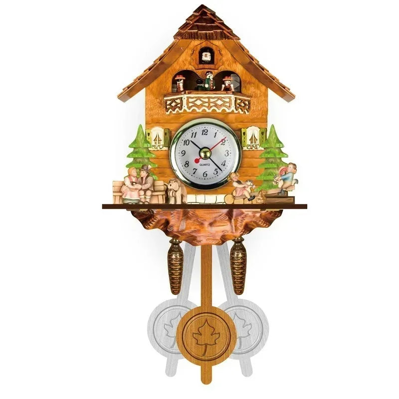 horloge murale bois chalet traditionnel rustique aiguille pendule balançoire décoration chambre enfant
