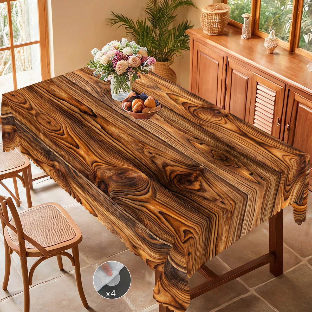 nappe imperméable polyester texture bois marron clair moderne adhésive table extérieure anniversaire mariage festive