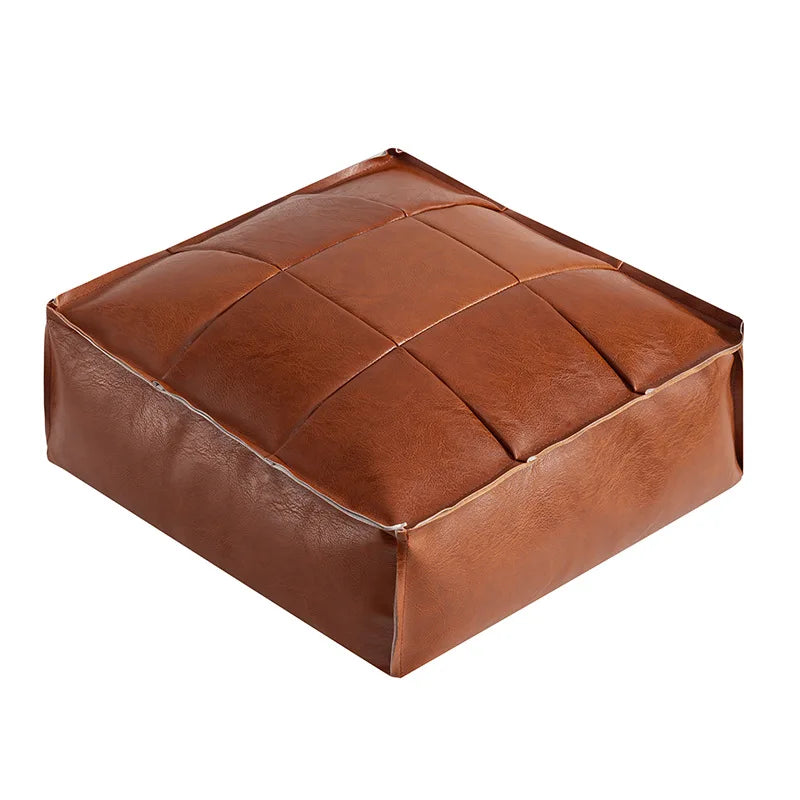 pouf carré cuir marron clair marron foncé vert olive moderne vintage