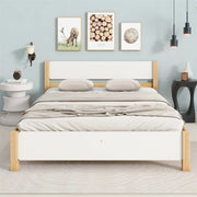 Lit double 140x200cm en bois de pin avec tête de lit MDF blanc, design naturel et élégant