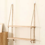 étagère suspendue bois naturel rustique boho chic corde nouée salle bain chambre