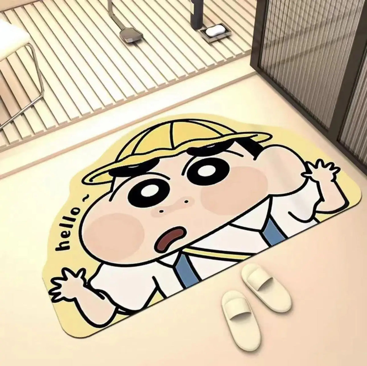 tapis bain absorbant eau rapide sec cartoon personnages shin chan géométrique bulles antidérapant