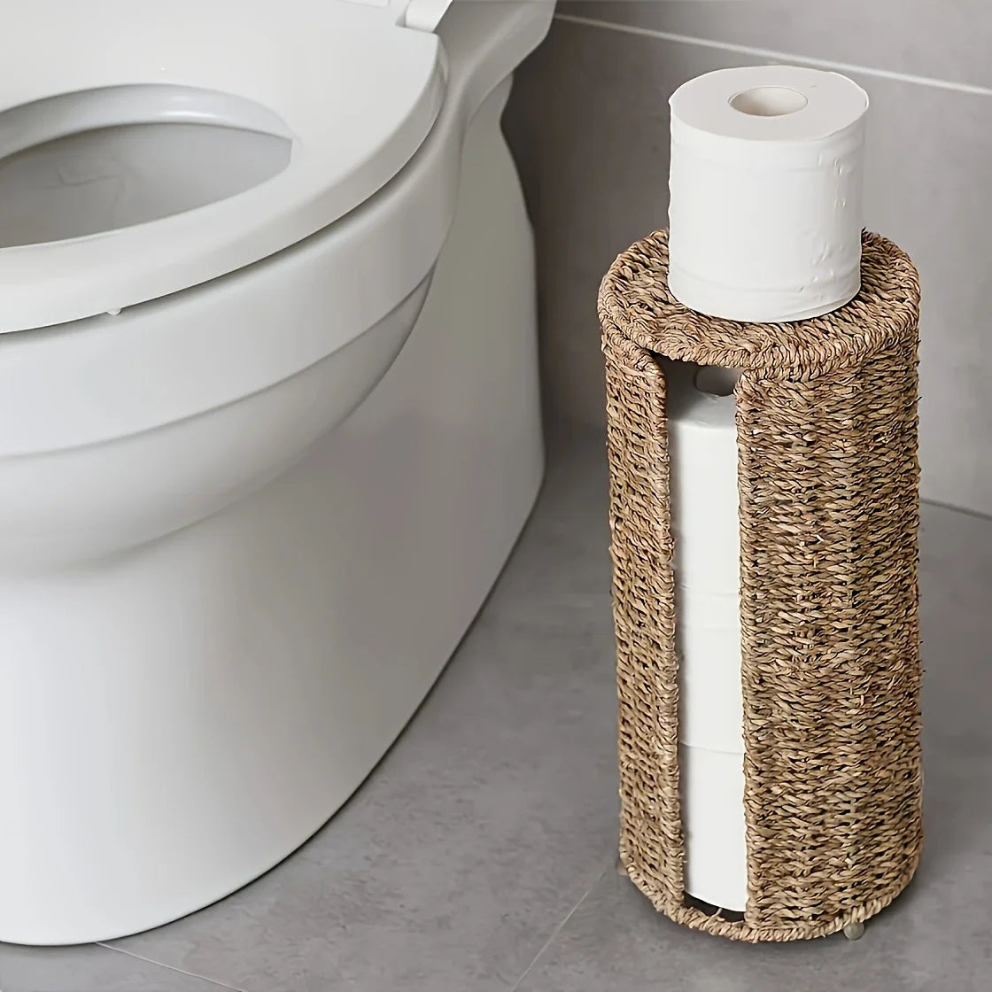 porte rouleaux papier toilette pied tressé rustique bohème sans perçage organisateur salle bain