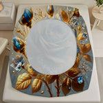 drap housse bleu roses dorées strass lit simple double queen king decoration chambre floral