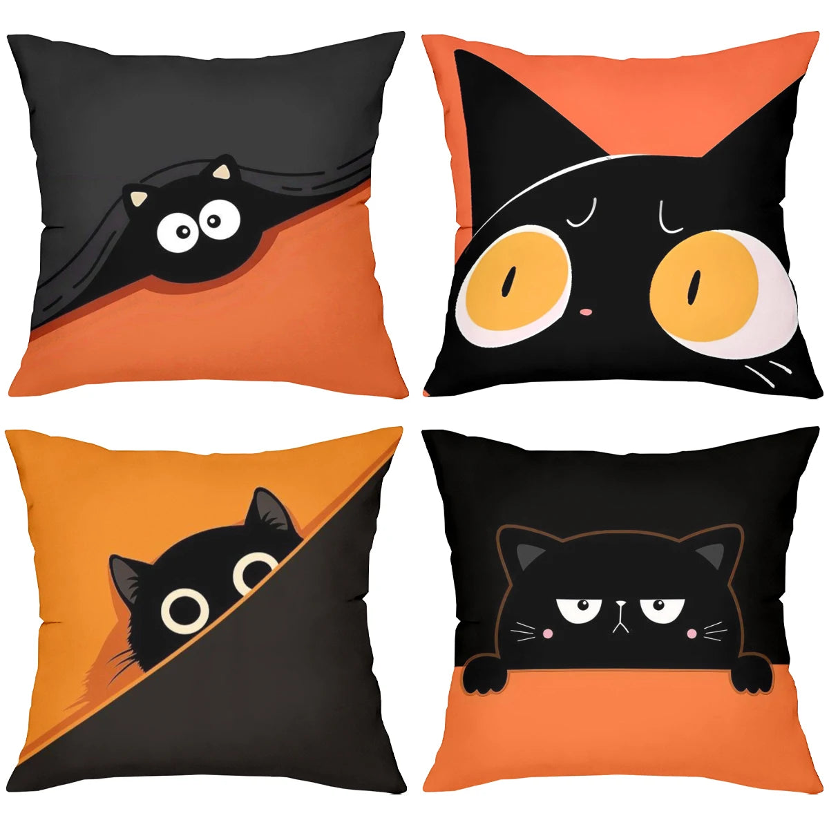 coussin décoratif chat noir orange cartoon oreille blanche 45x45cm lit canapé chambre voiture
