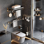 ensemble rangement salle bain noir doré moderne porte serviettes brosses savonnette clips élégant