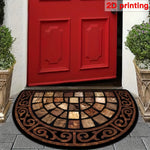 tapis d'entrée mosaïque pierre bordure ornée antidérapant moderne marron beige noir