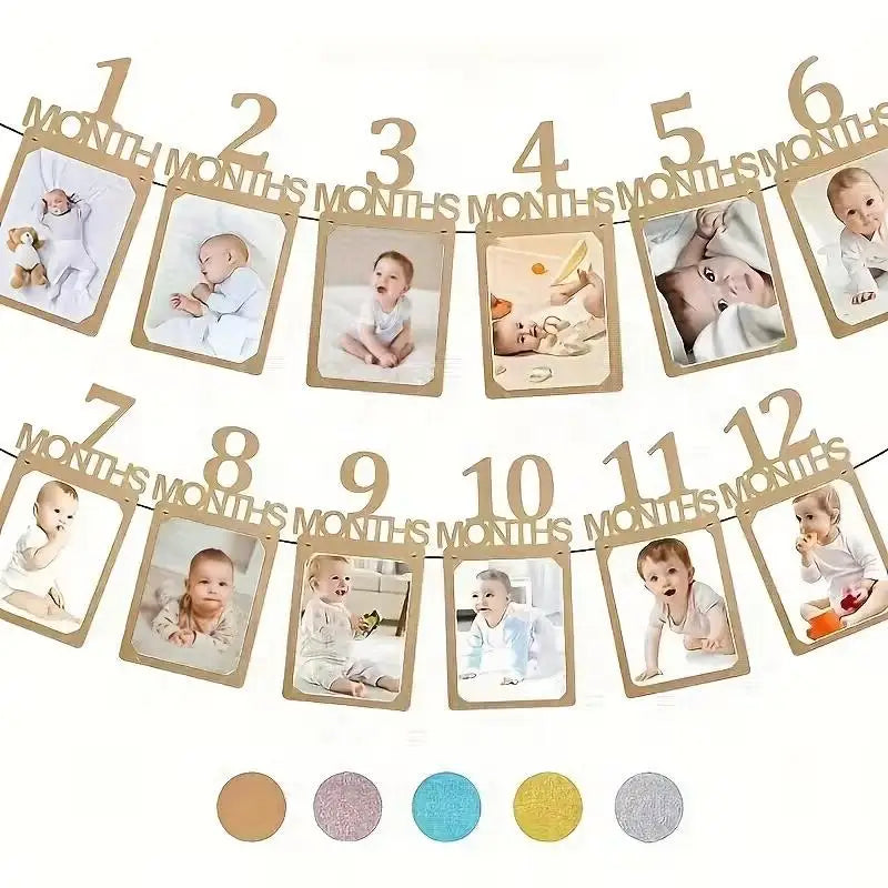 cadres photo muraux marron clair minimaliste modernes numéros mois bébé anniversaire