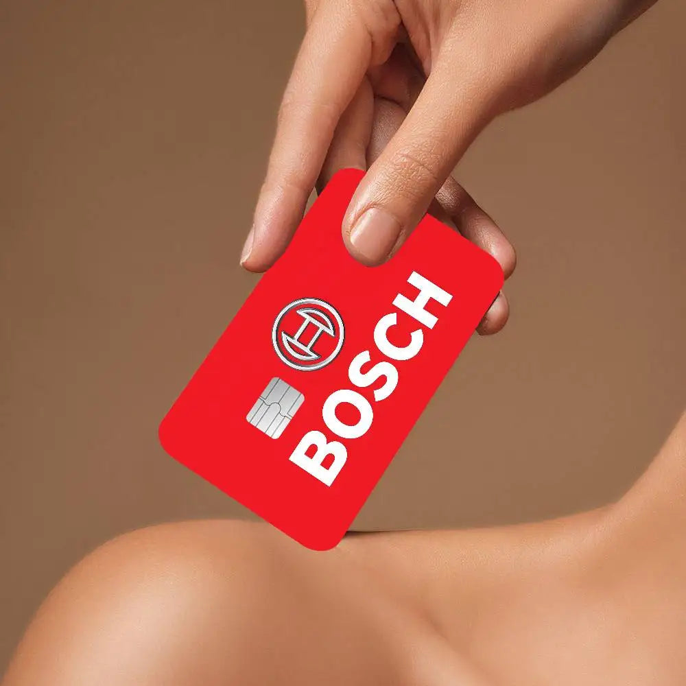 étui carte bancaire adhésif waterproof moderne logo bosch blanc fond noir points cartes crédit
