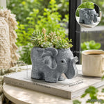 pots fleurs forme éléphant gris clair aspect texturé effet pierre decoratif animalier succulentes differentes